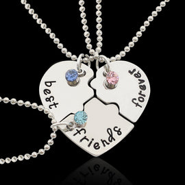 Puzzle Heart Best Friend Forever Engraved Necklace