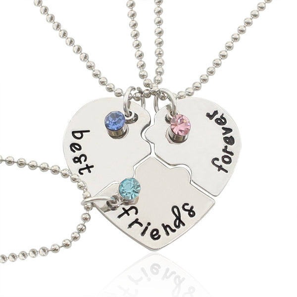 Puzzle Heart Best Friend Forever Engraved Necklace