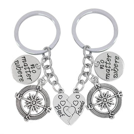 Compass and Broken Heart No Matter Where Engraved Keychains