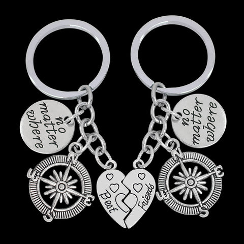 Compass and Broken Heart No Matter Where Engraved Keychains