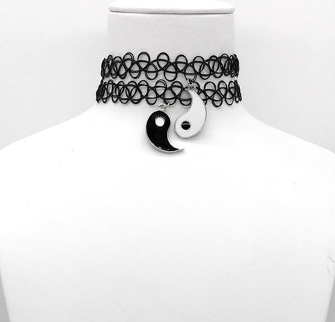 Tattoo Black Yin Yang Friendship Choker Necklace